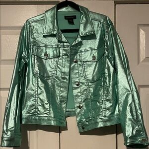 Ashley Stewart Metallic Teal Jean Jacket set